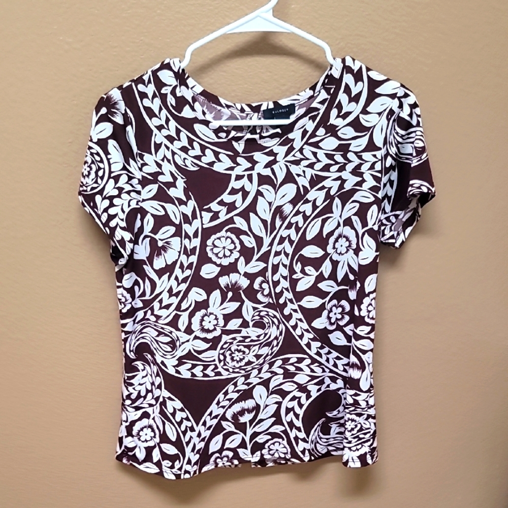 Halogen Brown and White Floral Short Sleeve Top 🤎🤍